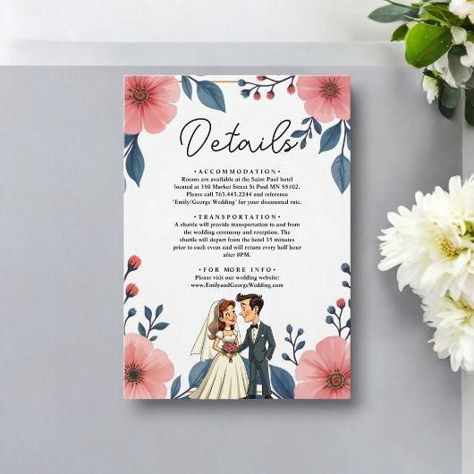 Elegante Waterverf Bloemenbruid Bruidegom Chic Wed Informatiekaartje