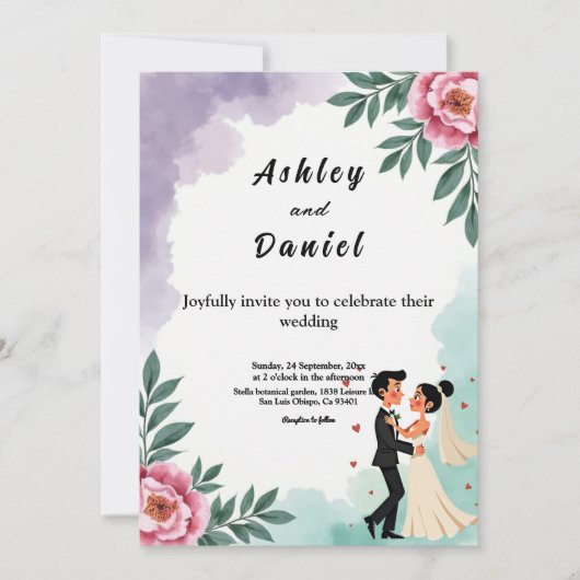 Elegante Waterverf Bloemenbruid en bruidegom bruil Kaart (Voorkant)