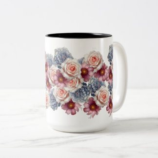 Elegante waterverf bloemencoffiemok - Pastelroze Tweekleurige Koffiemok