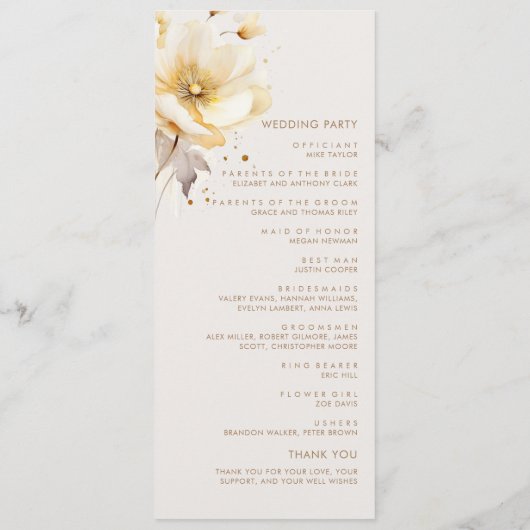 Elegante Waterverf bloemendelicate bruiloft Programma (Achterkant)