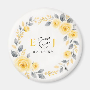 Elegante Waterverf Bloemengeel Grijze Huwelijk Magneet