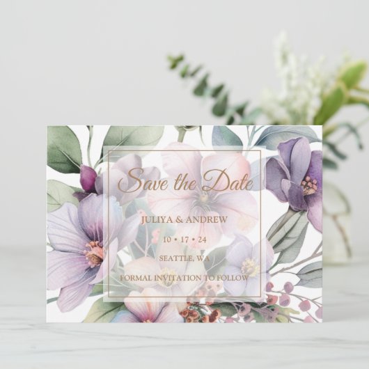 Elegante Waterverf bloemengouden bruiloft Save The Date (Staand voorkant)