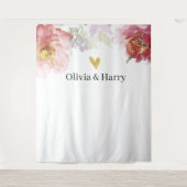 Elegante Waterverf Bloemenhart Bruiloft Achtergron Wandkleed (Voorkant)