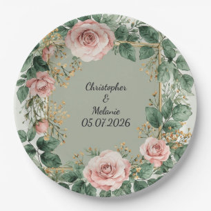 Elegante waterverf bloemenkader  papieren bordje