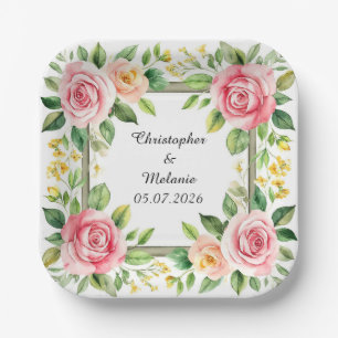 Elegante waterverf bloemenkader  papieren bordje