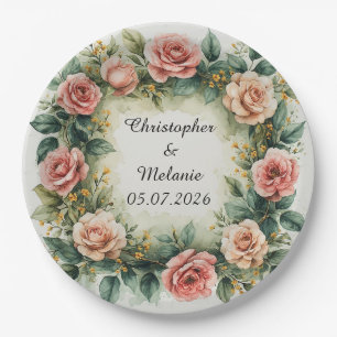 Elegante waterverf bloemenkader papieren bordje