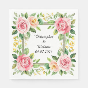 Elegante waterverf bloemenkader servet
