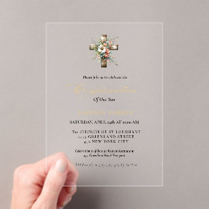 Elegante Waterverf Bloemenkruis bevestiging Acryl Uitnodigingen