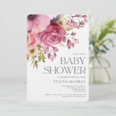 Elegante Waterverf Bloemenroze Baby shower Kaart (Staand voorkant)