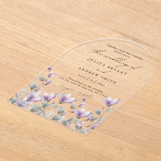 Elegante waterverf bloemenscript bruiloft acryl uitnodigingen (Laagn)