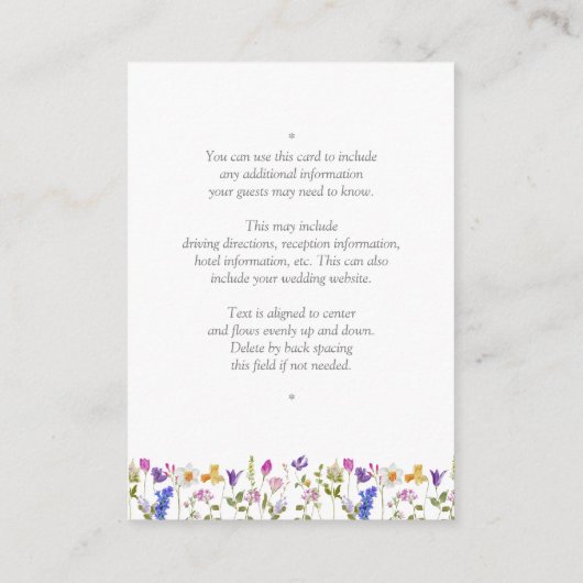 Elegante Waterverf bloemenscript bruiloft details Informatiekaartje (Achterkant)