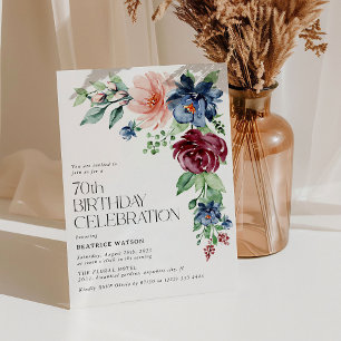 Elegante Waterverf Bloemige 70ste Verjaardag Kaart