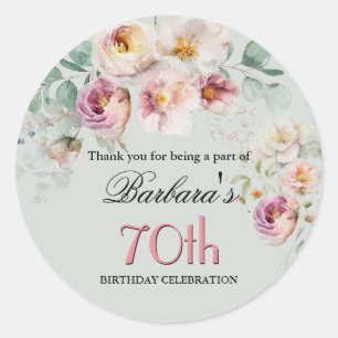 Elegante waterverf bloemige 70ste verjaardag welko ronde sticker