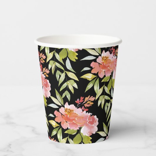 Elegante waterverf bloemige bruidsdouche papieren bekers (Achterkant)