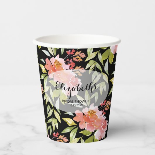 Elegante waterverf bloemige bruidsdouche papieren bekers (Voorkant)