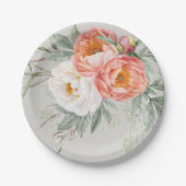 Elegante Waterverf Bloemige Pioenrozen  Papieren Bordje (Voorkant)