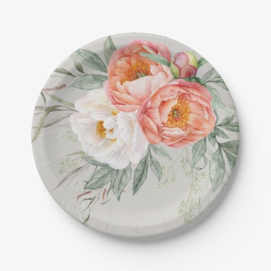 Elegante Waterverf Bloemige Pioenrozen  Papieren Bordje (Voorkant)