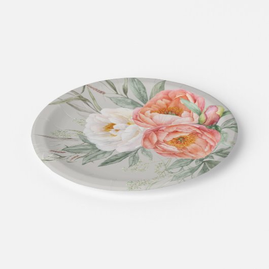 Elegante Waterverf Bloemige Pioenrozen  Papieren Bordje (Gekanteld)