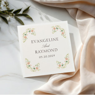 Elegante Waterverf Bloemige Rococo Bruiloft Servet