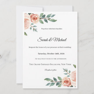 Elegante Waterverf Bloemige Roze Rozen Huwelijksui
