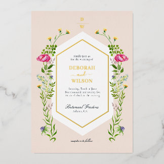 Elegante waterverf bloemige trouw-foi met monogram folie uitnodiging