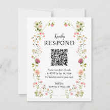 Elegante Waterverf Bloemige Trouw-QR RSVP