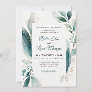 Elegante Waterverf Bloemige Trouw Uitnodiging Temp