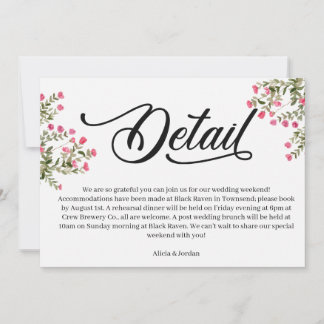Elegante waterverf bloemige trouwdetails kaart