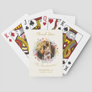 Elegante Waterverf Bloemige Trouwfoto Pokerkaarten