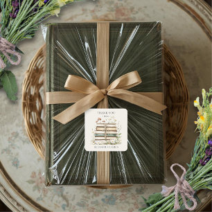 Elegante waterverf bloemige vintage boeken bedankt vierkante sticker