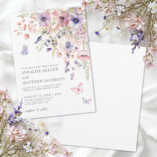 Elegante Waterverf Bloemige Wilde Bloemen Bruiloft Kaart