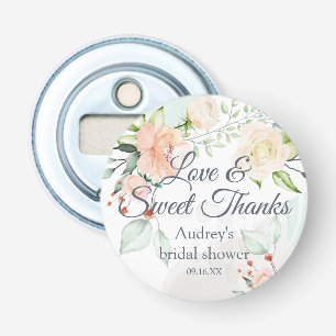 Elegante waterverf bloemrijke liefde en dank button flesopener