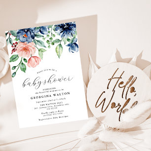 Elegante waterverf bloemstuk, baby shower met groe kaart