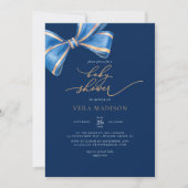 Elegante Waterverf Blue Bow Baby shower Kaart (Voorkant)