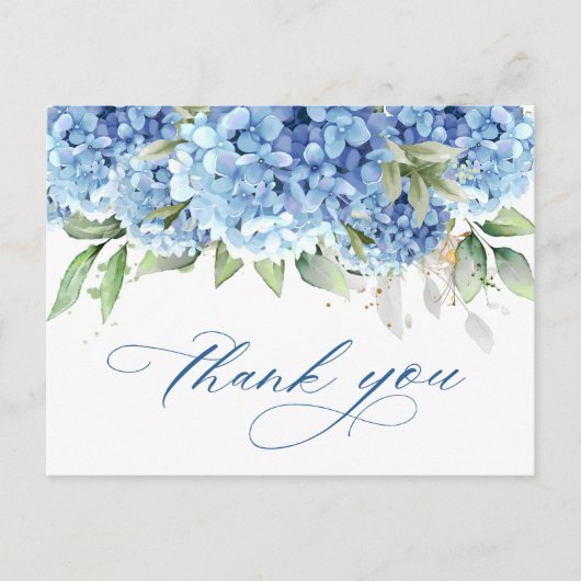 Elegante Waterverf Blue Hydrangea Eenvoudig dank u Briefkaart (Voorkant)