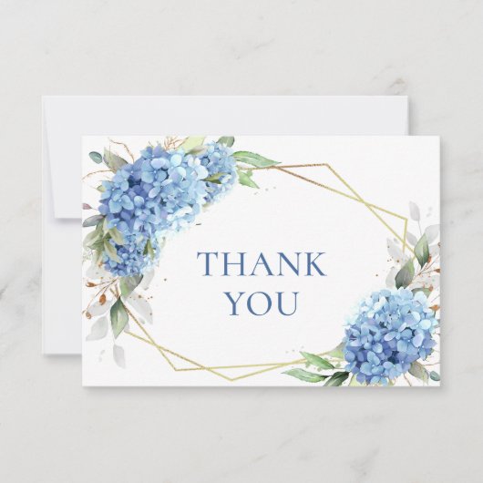 Elegante Waterverf Blue Hydrangea Flowers Eenvoudi Bedankkaart (Voorkant)