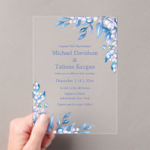 Elegante waterverf Blue Winter Greenery Wedding