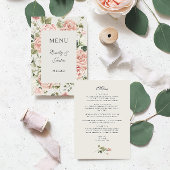 Elegante Waterverf Blush Garden Roze Rose Bruiloft Menu