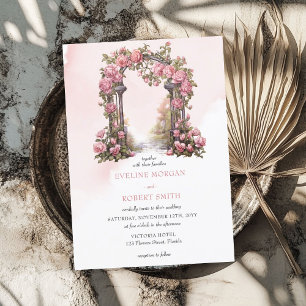 Elegante waterverf blush roze bloemenboog bruiloft kaart