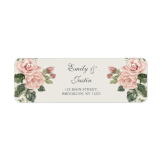 Elegante Waterverf Blush Roze Rose Trouwadres Etiket