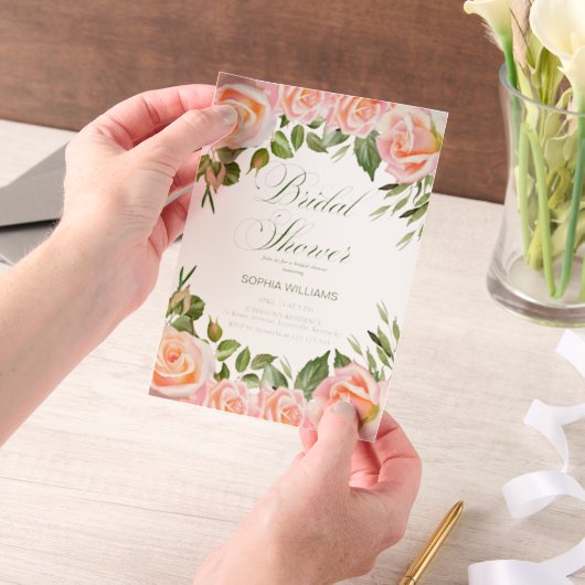Elegante Waterverf Blush Rozen Vrijgezellenfeest Vellum Uitnodigingen (Draagbaar)