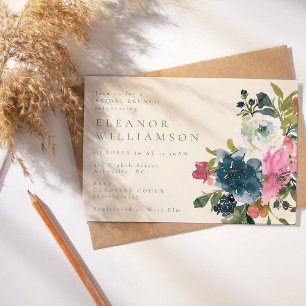 Elegante Waterverf Boho Blauwe Bloemige Bruidsbrun Kaart