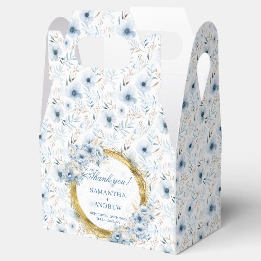 Elegante Waterverf Boho Dusty Blue Gold Wedding Bedankdoosjes (Geopend)