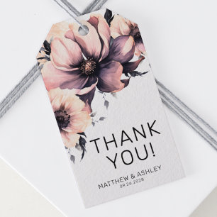Elegante Waterverf Boho Roze Bloemige Trouwdag Cadeaulabel