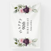 Elegante Waterverf Botanische 90ste Verjaardag Spandoek (Verticaal)