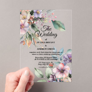 Elegante Waterverf botanische bloemenbruiloft Acryl Uitnodigingen