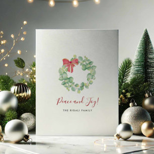 Elegante waterverf botanische krans Rode Kerstmis Feestdagenkaart