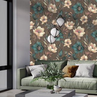 Elegante Waterverf Botanische Patroon Mocha Behang