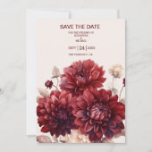Elegante Waterverf Bourgondië Dahlia bruiloft Save The Date (Voorkant)