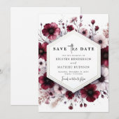Elegante Waterverf Bourgondische bruiloft Save The Date (Voorkant / Achterkant)
